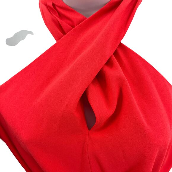 Tahari Red Crepe Knit Twist Halter Neck Cocktail Party Dress Women Sz 2 - Picture 7 of 12